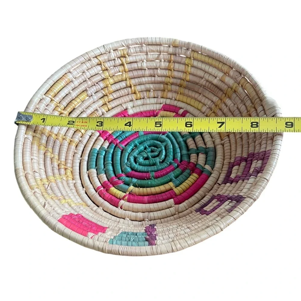 Vtg Mexican Hand-Woven Coiled Basket Bowl – Toluca Style, Signed 861 Mexico 8.5